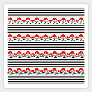 Red Geranium Flowers Stripes Vintage Pattern Sticker